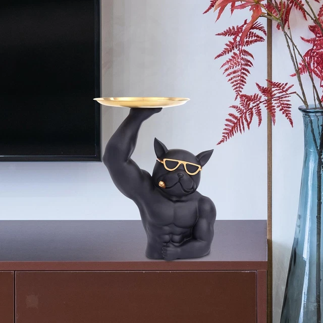 Statue Bulldog Plateau Rangement XYQXYQ - Porte-Clés, Lunettes, Crème Couleur