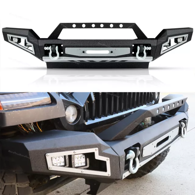 Front Bumper w/ Winch Plate LED Light D-Rings Fit for 2007-2018 Jeep Wrangler JK