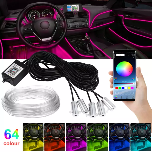 6M RGB LED Interior Strip Light Trim Car Ambient Atmosphere Lighting APP Control