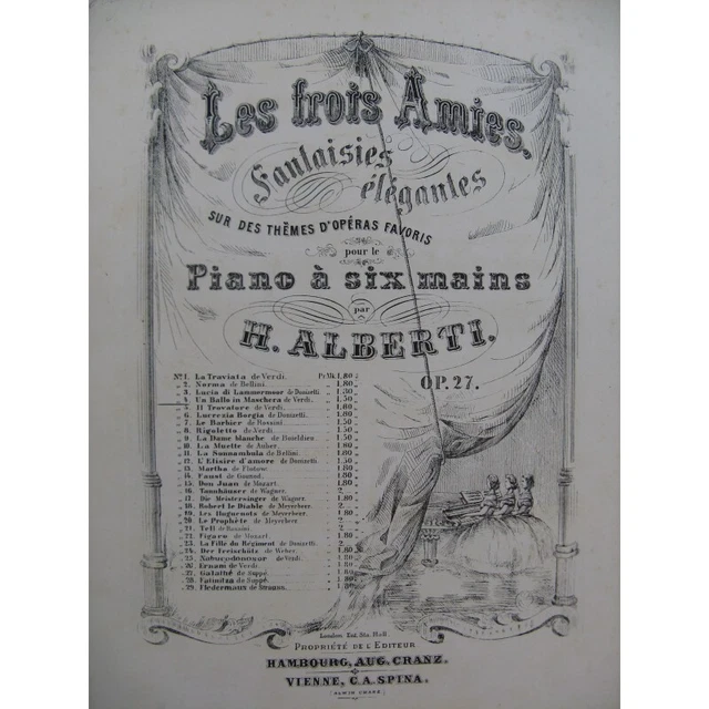 ALBERTI H. Les Trois Amies Un Ballo in Maschera Verdi Piano 6 mains ca1870