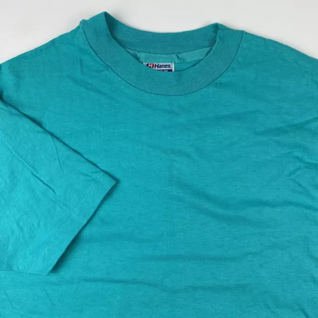 VTG 80s 90s Hanes Beefy Blank Teal T-Shirt Adult Large Single Stitch USA