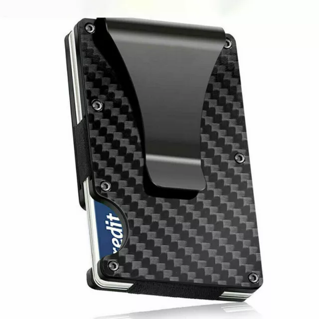 RFID Blocking Slim Money Clip Carbon Fiber Wallet ID Credit Card Holder Mens