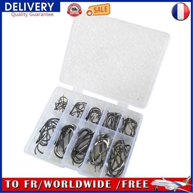 Lot de 101 hameçons de pêche en acier au carbone pour carpe barbelée (noir)