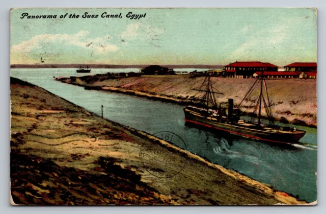 Panorama Of The Suez Canal Egypt Antique Posted 1910 Postcard