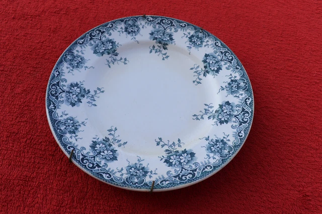 Assiette Décorative Ancienne Faïence – Motif Fleurs Jaunes Et Bleues – Style Rétro