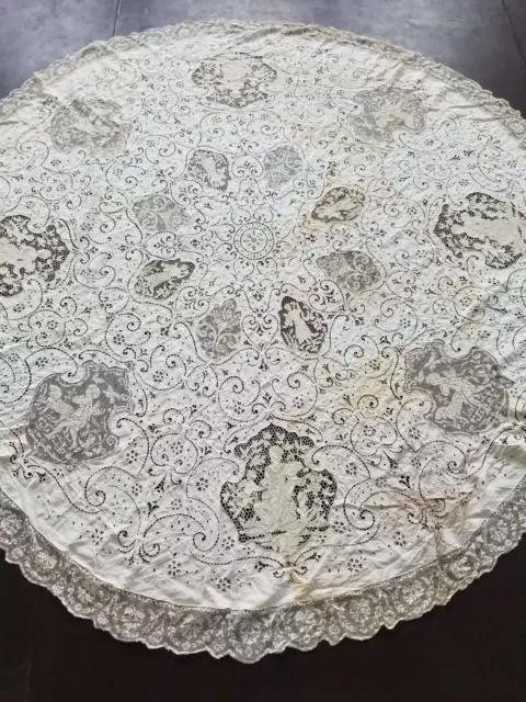 Antique hand made mixed lace figural tablecloth203x197cms