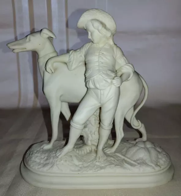 Antique Copeland Parian Figurine Boy and his Greyhound Dog Puppy 7 1/4"H