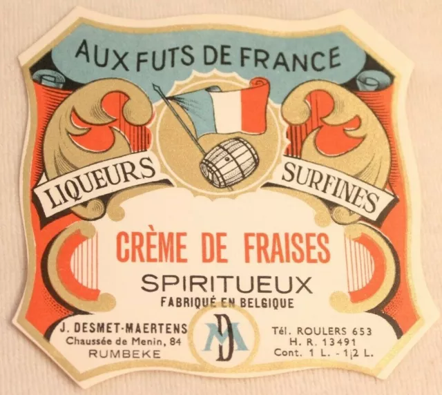 Vintage Aux Futs De france Creme De Fraises label