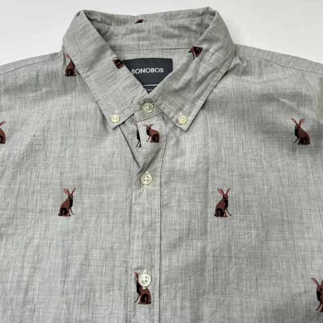 Bonobos Washed Button Down Shirt Mens Large Rabbit Print Casual Lightweight Slim