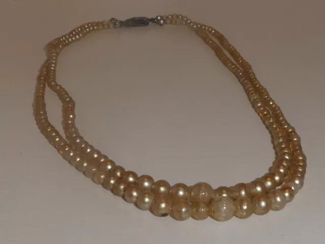 Alte 2-reihige Perlenkette Verschluss 835 Silber mit Steinchen
