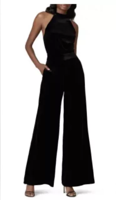 MISA LOS ANGELES Xandra jumpsuit velvet wide leg sleeveless medium black