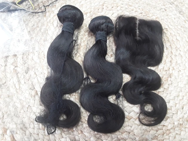 12A PERUVIAN Virgin HAIR BODY WAVE  14+14&14 SILK BASE CLOSURE 250g NATURAL 1b#