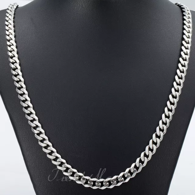 7mm Mens Boys Chain Curb Cuban Link Silver Tone Stainless Steel Necklace 16-36"