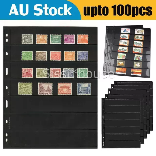 Pack of 20~100 Sheets Double Sided Stamp Album Stock Pages with 9 Binder Holes