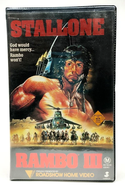 Rambo III VHS PAL Rare EX-RENTAL Clamshell ROADSHOW VIDEO & CASE Stallone 1988