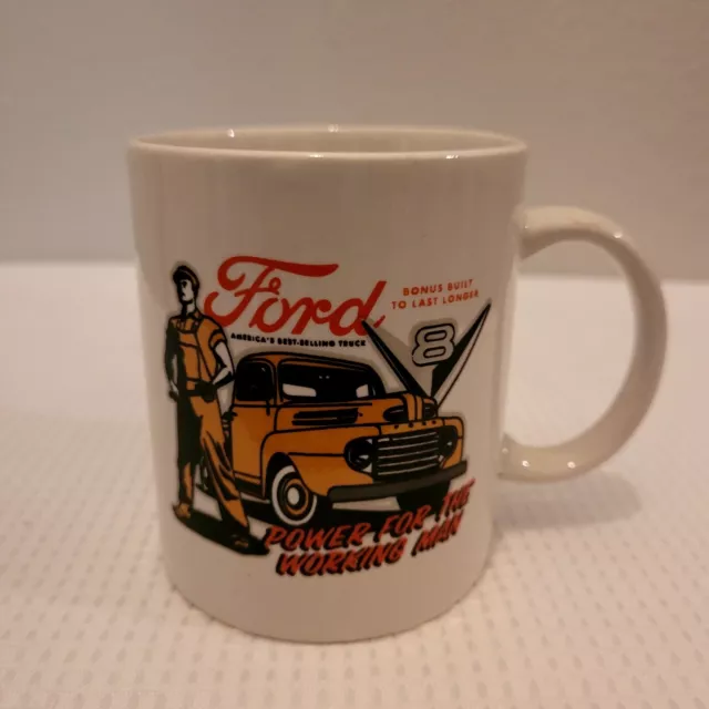 Ford Coffee Mug Cup Tea Orange F100 V8 Pickup Truck Power for the Working Man