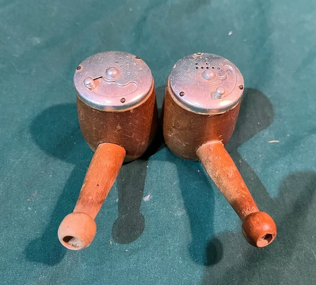Vintage Wood Pipe Salt And Pepper Shakers