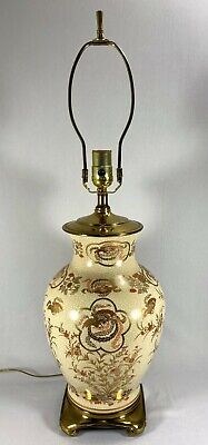 Lamp Vintage Japanese Satsuma Table Lamp Hand Painted & Gold Trim Solid Brass