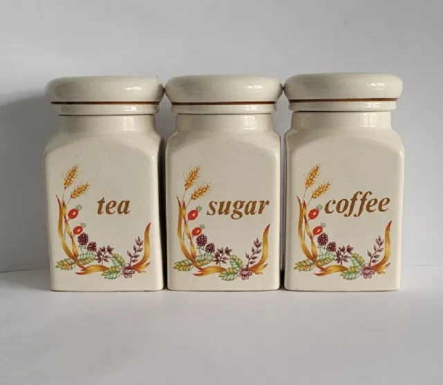 Bramble Fayre Square Tea Coffee & Sugar Storage Jars Canisters In Cream 1997