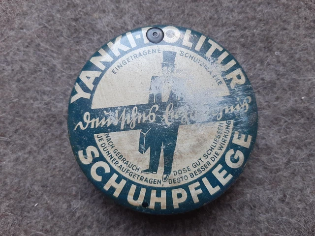 Vecchia scatola di lamiera cura scarpe lucidatura yanki attrezzatura personale Wehrmacht Airw