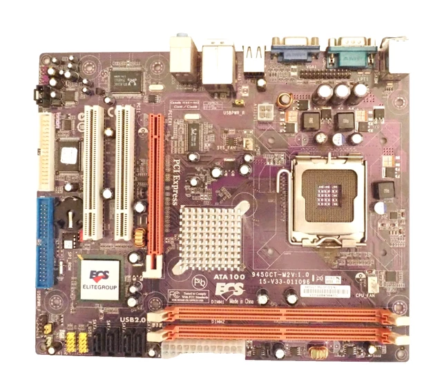 Retro Computer Clicker ECS 945GCT-M2 V1.0 Motherboard Intel LGA 775 DDR2 Retro PC Build Boxed ...