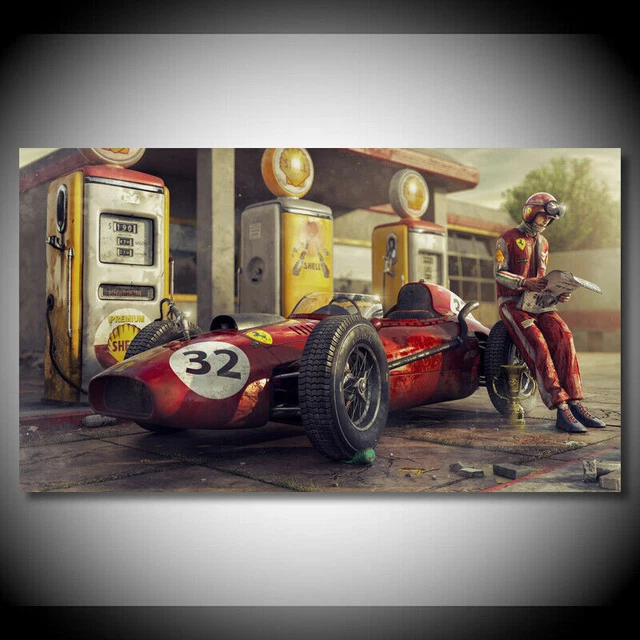 Tableau Sur Toile Grand Prix De Formule 1 Ancien - Format 30x45 Cm - Multicolore, Thème F1 Vintage