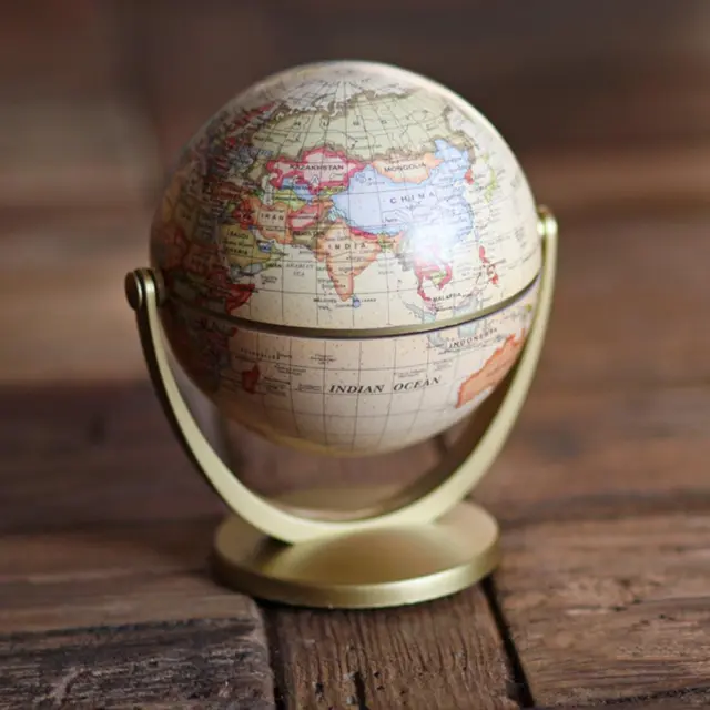 EY# Retro English Edition Globe World Map Earth with Base Vintage Geography Deco