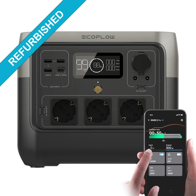 Station électrique Portable EcoFlow River 2 Pro 768Wh Reconditionnée - 800W, Charge Solaire, 1 An Garantie