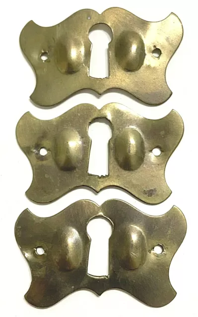 SINGLE Vintage Brass Skeleton Key hole Escutcheon 1 7/8" x 1 1/8"