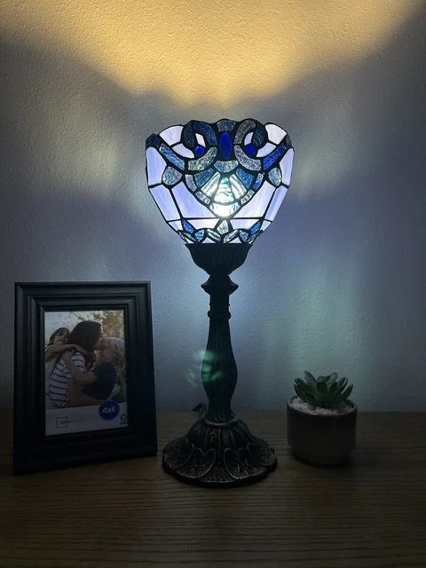 Enjoy Tiffany Style Table Lamp Baroque Style Lavender Blue Stained Glass H15