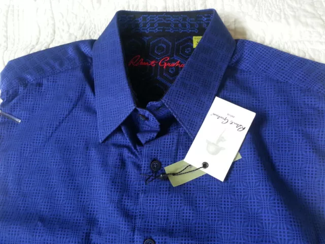 Robert Graham Whitehorse Button Front Cotton Sportshirt Royal Blue Men's Size L