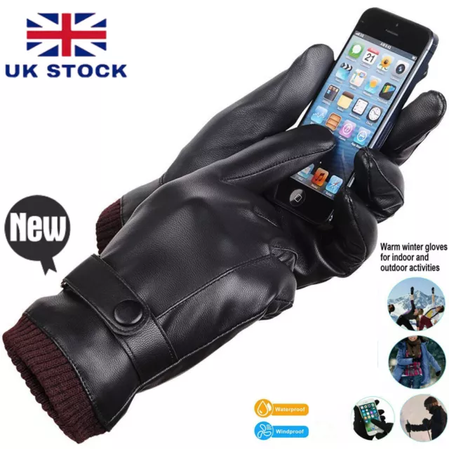 Men's Touch Screen Leather Gloves Thermal Fleece Lined Driving Winter Warm Gift