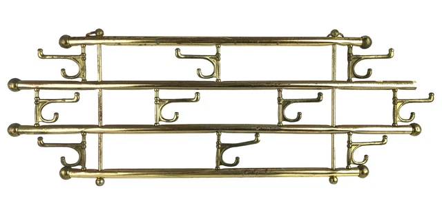 Vtg 1960s Midcentury Brass Wall Mount Coat Hook 10 Movable Pivoting Swivel Hooks