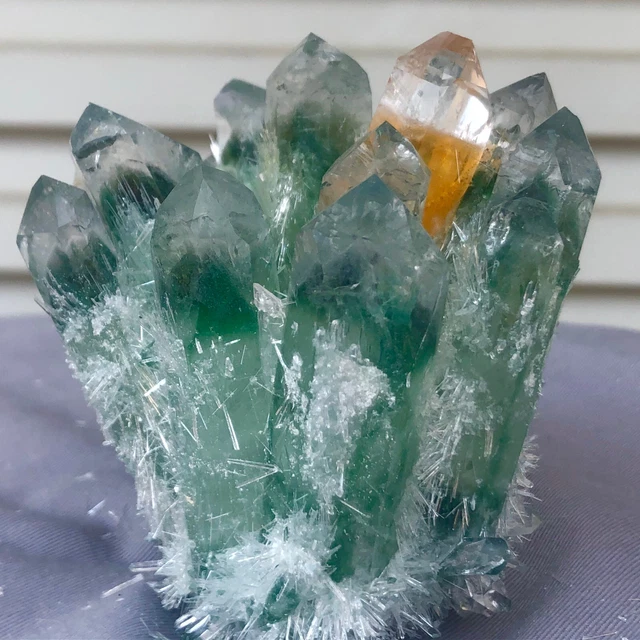 1.13LB New Find Green Phantom Quartz Crystal Cluster Mineral Specimen Healing 3
