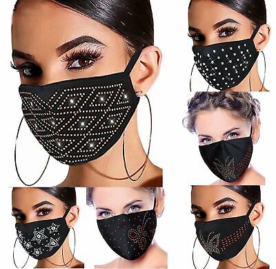Women's Crystal Glitter Rhinestone Sparkle Bling Reusable Face Mask Covering