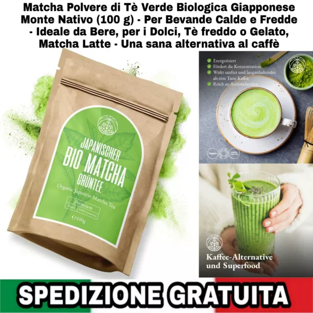 Matcha Polvere di Tè Verde Biologica Giapponese Monte Nativo (100 g) x Bevande