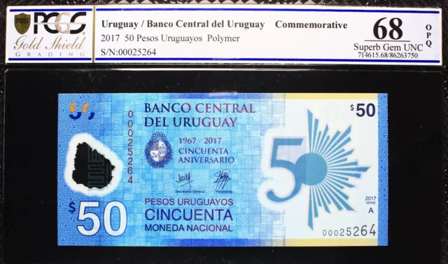 Uruguay  2017  - 50 Pesos - P-54a - 50th Anniversary - Superb GEM UNC-68 OPQ