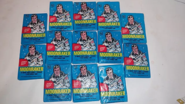 James Bond 007 Moonraker Trading Cards 1979 Roger Moore Lot Of 13 Topps Wax Pack