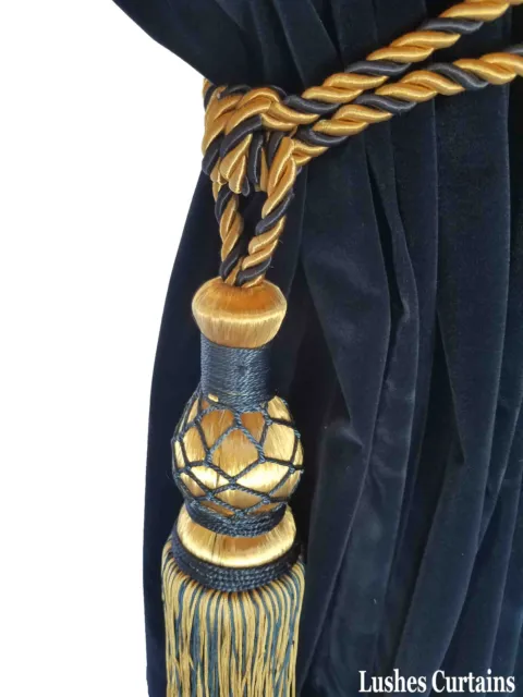 Blue/Gold Window Treatment Curtain Drapery Decor Tassel Rope Cord Tie holdback