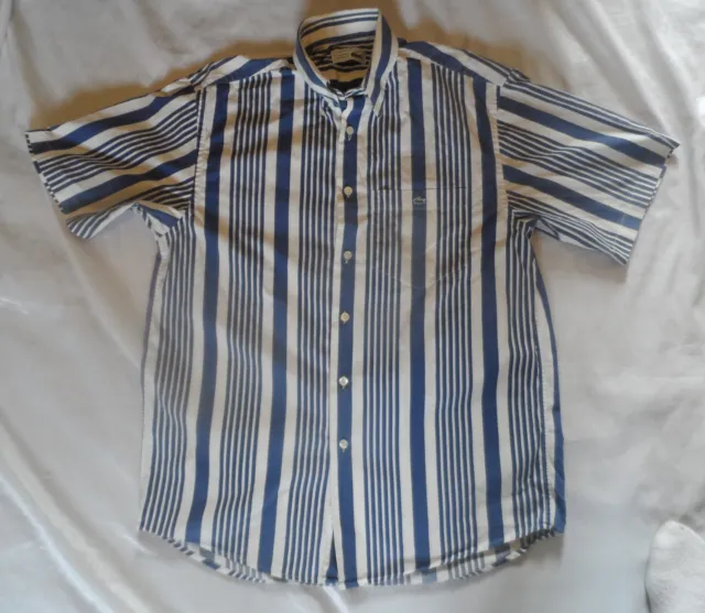 Chemist Lacoste Blue/White Vertical Striped Short Sleeve Shirt Size Medium Croc