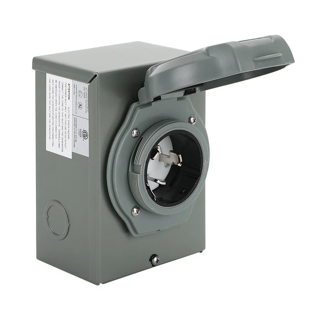 Inlet Box Outdoor Receptacle 3 Prong Locking Plug RV 50 Amp Power with LED Light