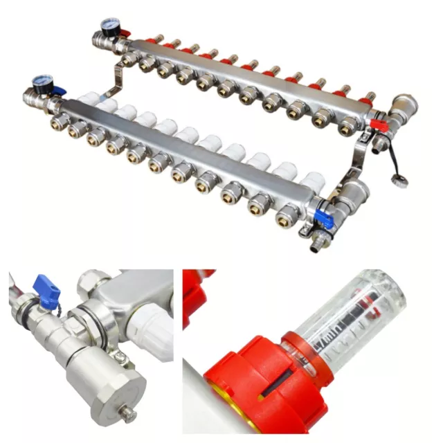 11-Branch PEX Radiant Floor Heating Manifold Set Tube  Valves Water Separator