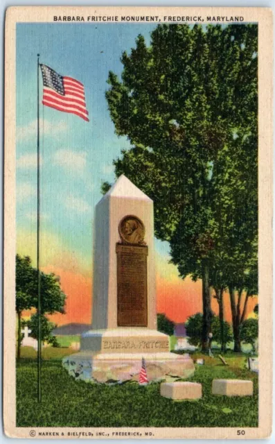 Postcard - Barbara Fritchie Monument - Frederick, Maryland