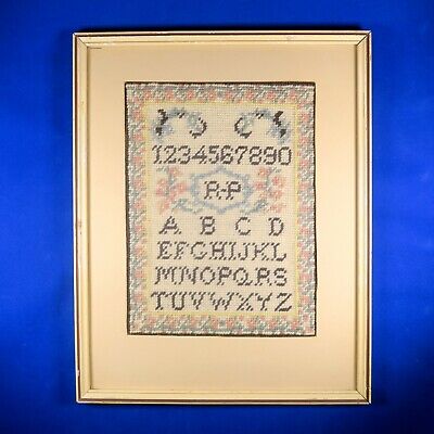 Muestreador de agujas enmarcado números completos alfabeto vintage decoración de núcleo de cabaña