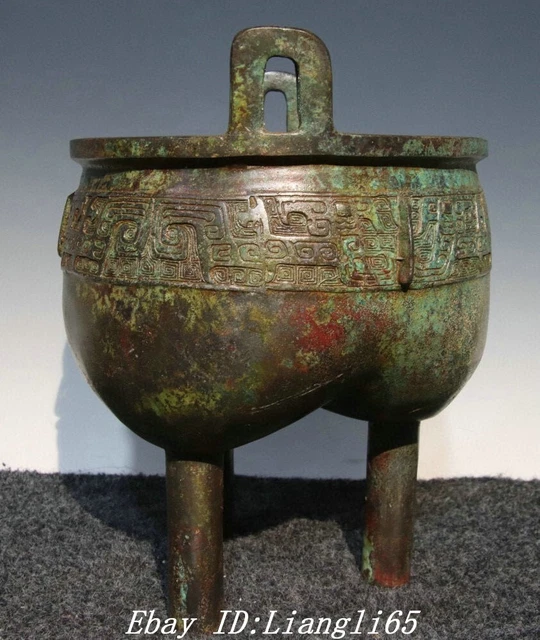 10.2'' OLD CHINESE Dynasty Bronze Ware Beast Pattern 3 Leg Incense ...