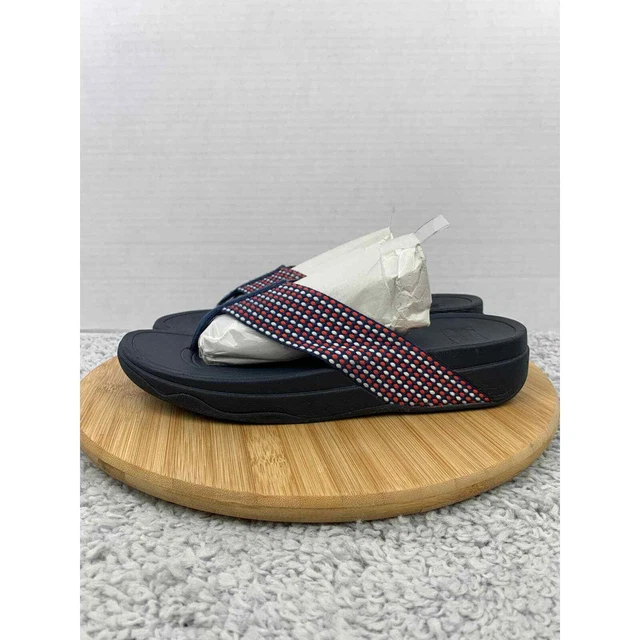 Fitflop Surfa Wedge Sandals Womens 10 Toe-Post Midnight Navy Red T-Strap Casual