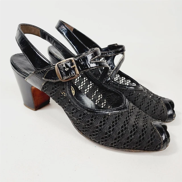 Vintage 1940s United States Red Cross Shoe Fabric Peep Toe Heels Size 7.5 AAA