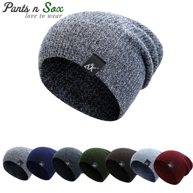 Mens Knitted Winter Slouch Skateboard Beanie Men Hat Ski Cap Warm Outdoor Black