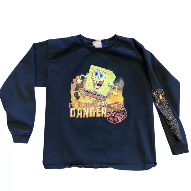 Vintage Y2K Spongebob Movie Promo Long Sleeve T-shirt Ready for Danger Youth XL