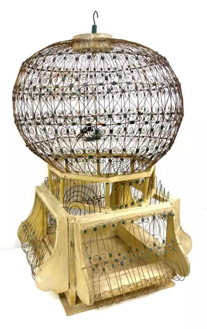 Cage Oiseaux Antique Marocain en Bois Et Fer 2